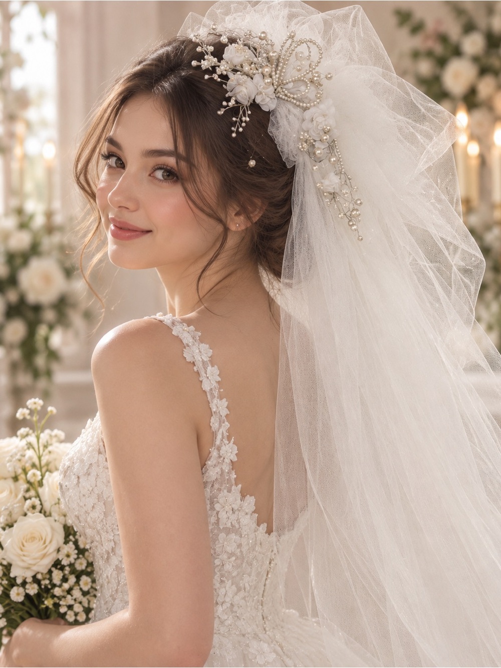 Vintage Romantic Ivory Lace Wedding Dress with Floral Strap Details